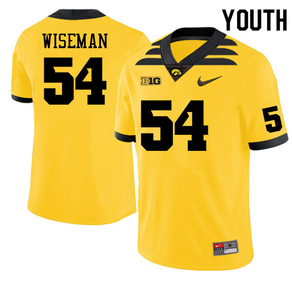 Youth #54 Dominic Wiseman Iowa Hawkeyes College Football Alternate Jerseys Sale-Gold